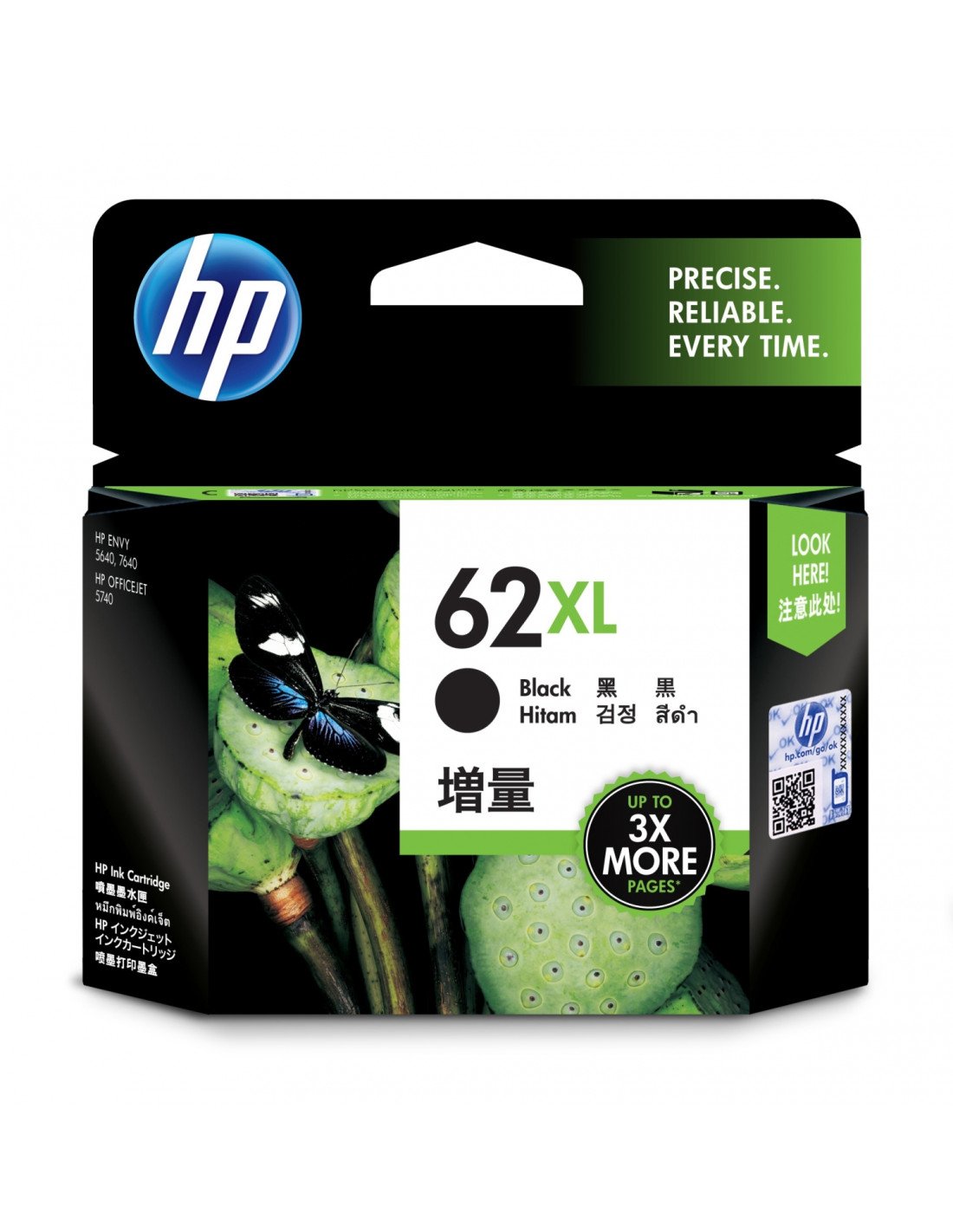 HP Cartucho de tinta original 62XL de alta capacidad negro