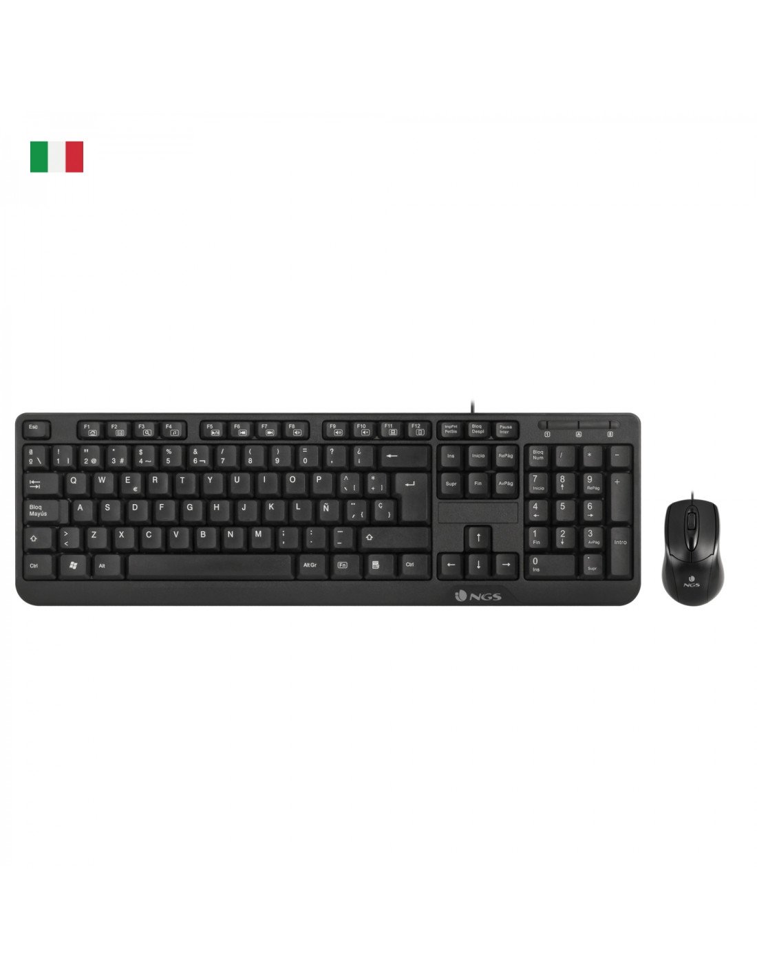 NGS Cocoa Kit, QWERTY, IT teclado Ratón incluido USB Italiano Negro