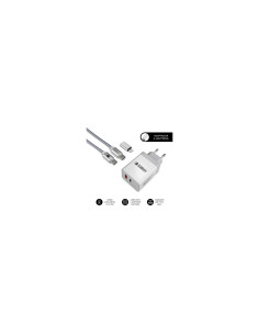 SUBBLIM CARGADOR ULTRA RAPIDO 2xUSB DE PARED PD25W+QC3.0+Cable C to C y lightning Blanco 2