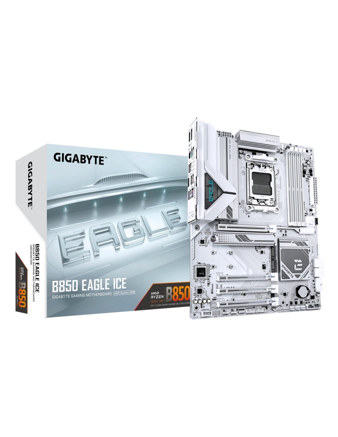 GIGABYTE B850 EAGLE ICE Placa Base – Procesadores AMD Ryzen serie 9000, VRM digital de 8+2+2 fases, hasta 8200 MHz DDR5 (O.C), 1