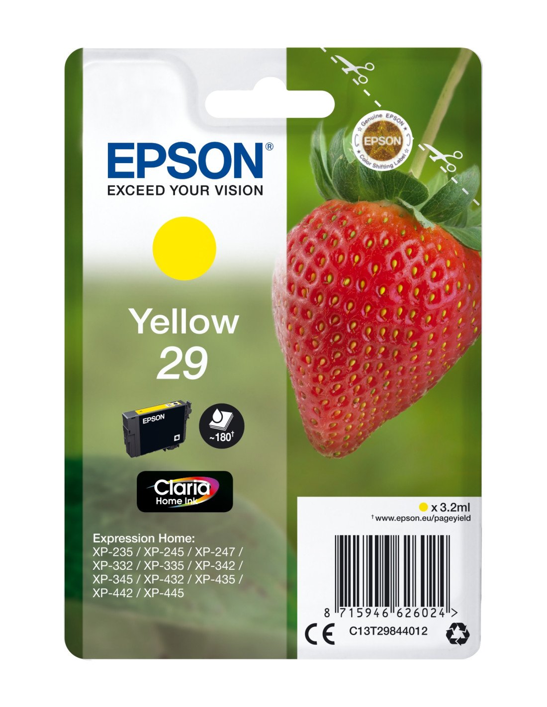 Cartucho Epson Strawberry Singlepack Yellow 29 Claria Home Ink C13T29844022