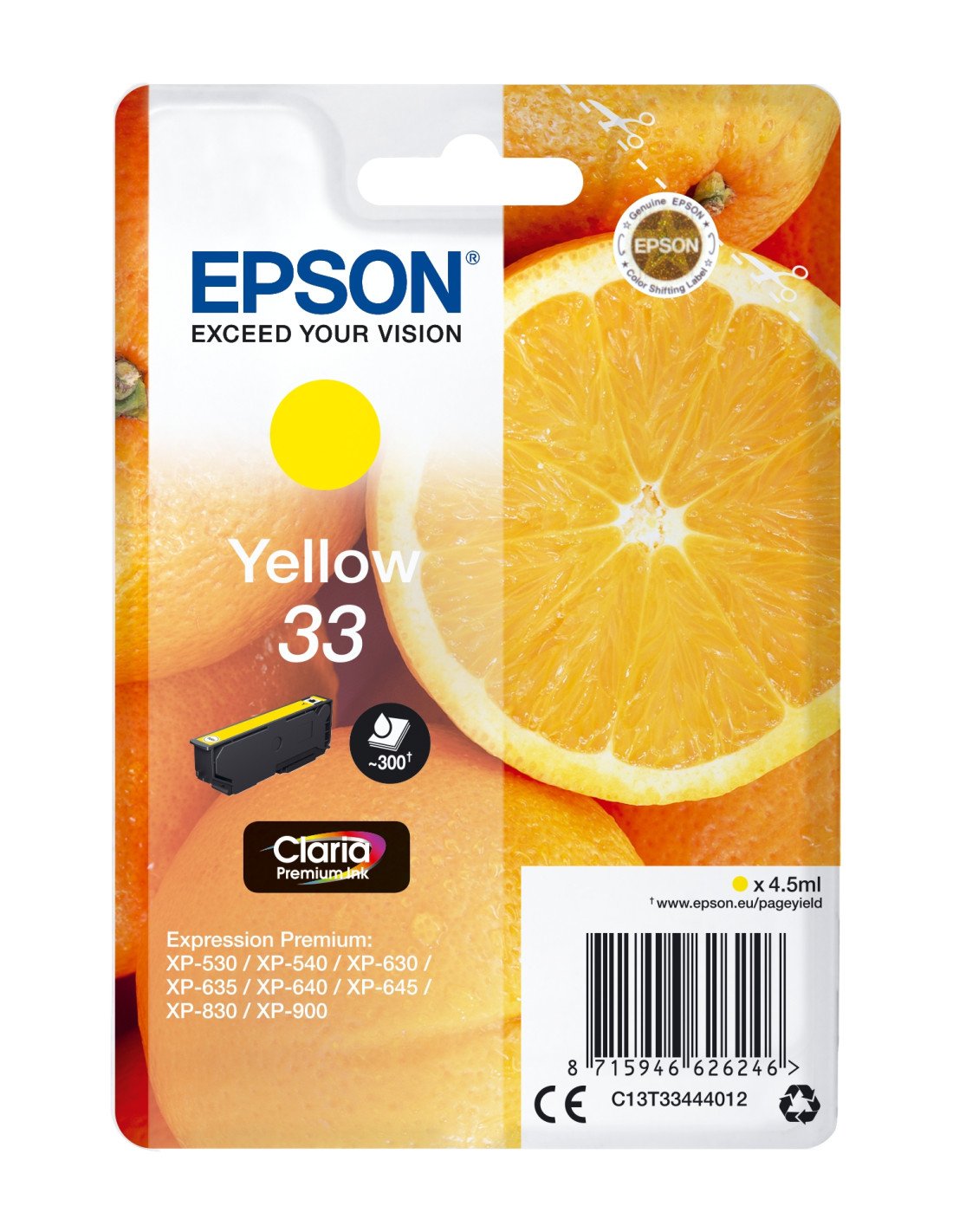 Epson Oranges Singlepack Yellow 33 Claria Premium Ink