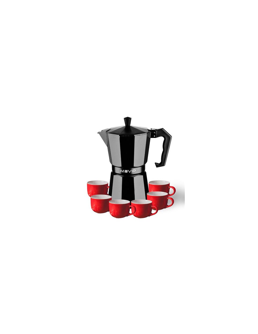 CAFETERA 6 TAZAS ALUMINIO NEGRO MATE ANTIADHERENTE MUVIP