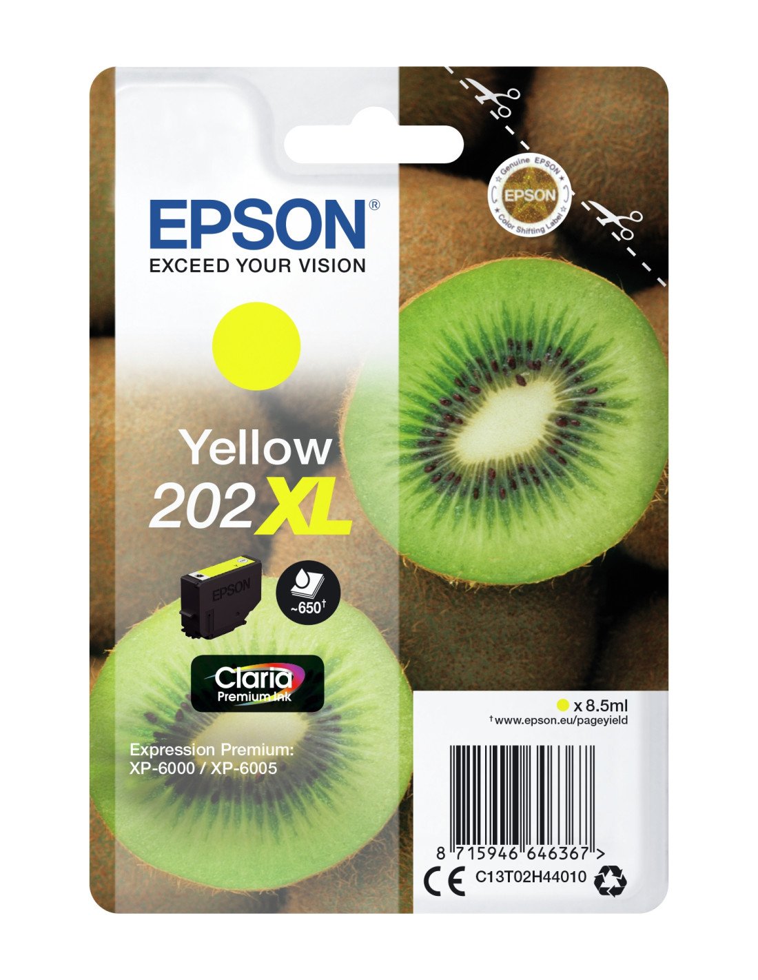 Cartucho Epson Kiwi Singlepack Yellow 202XL Claria Premium Ink C13T02H44010