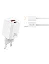CARGADOR USB+USB-C 30W L149 CON CABLE LIGHTNING BLANCO XO