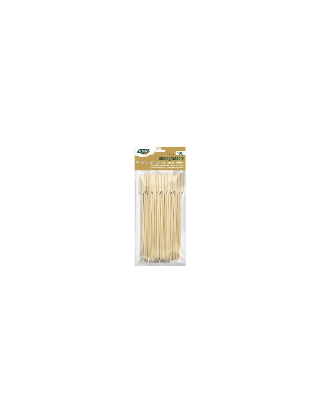PACK 100 PINCHOS BAMBU CON AGARRADOR 24CM