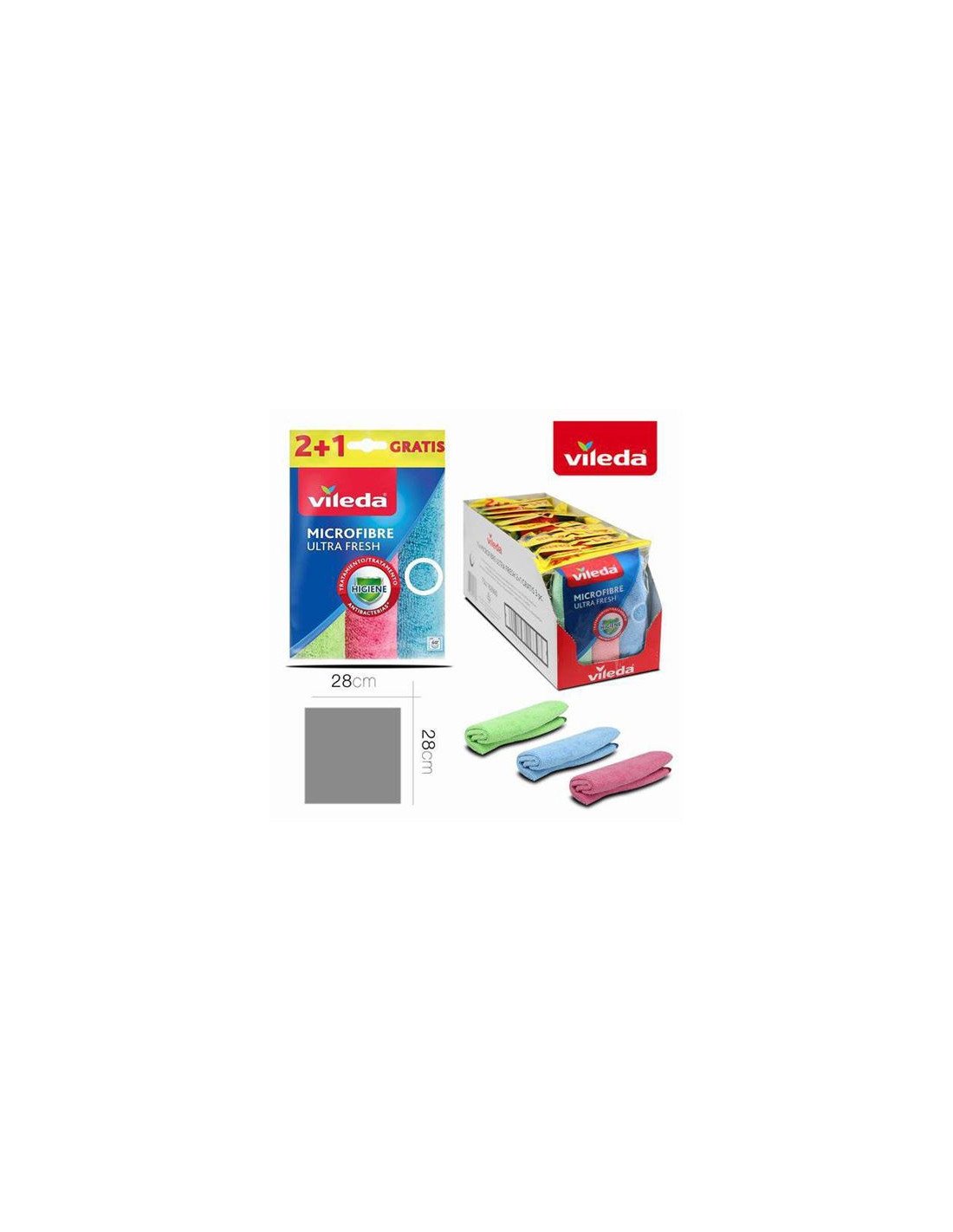 PACK 3 BAYETAS MICROFIBRAS 28X28 COLORES VILEDA