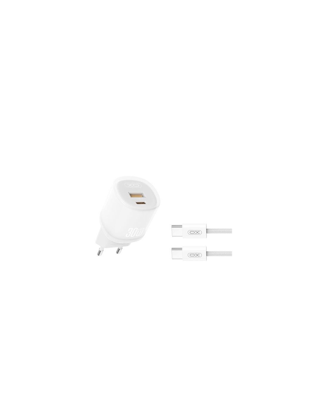 CARGADOR CARGA RAPIDA 30W USB-A /USB-C L151 + CABLE TIPO C BLANCO XO