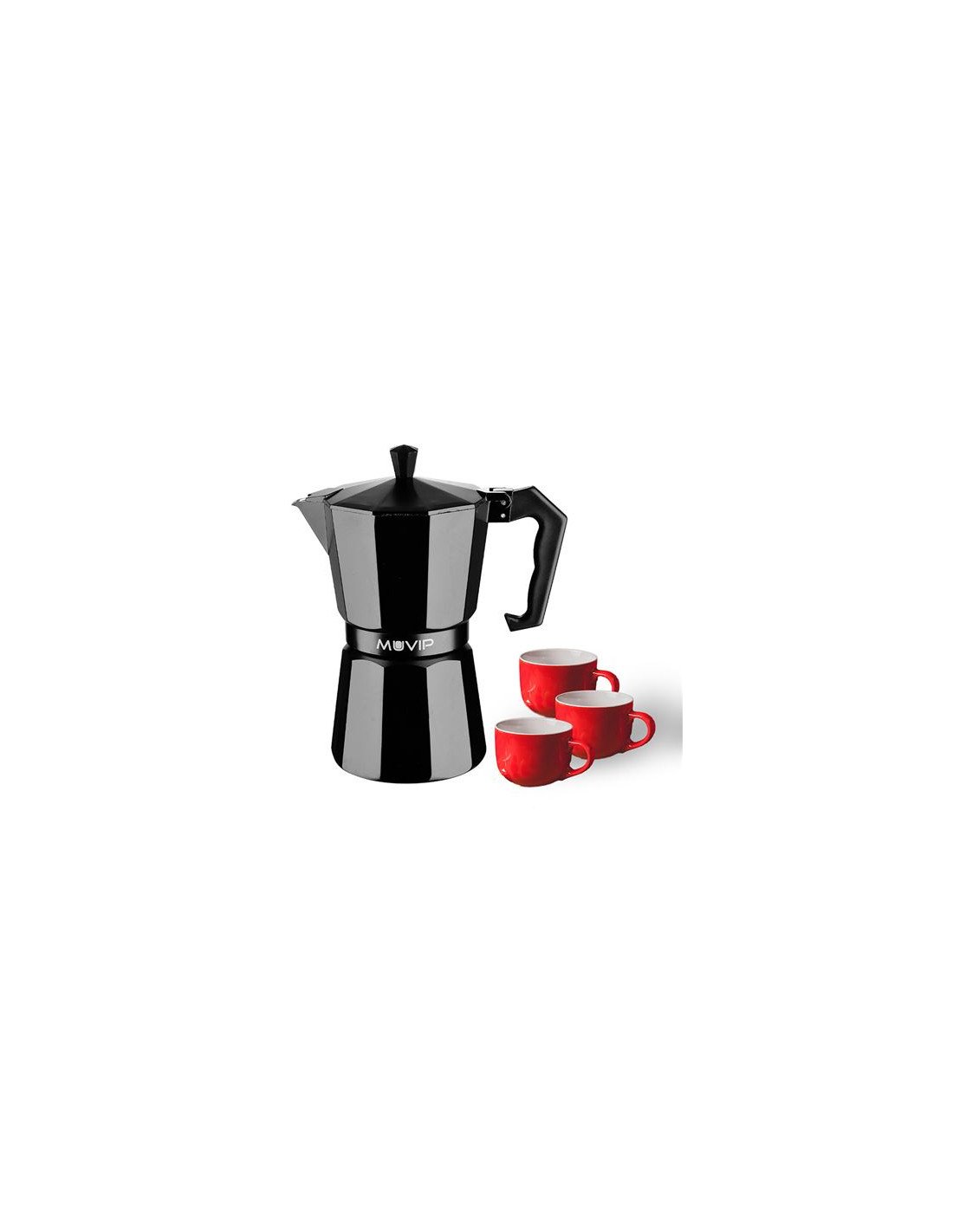 CAFETERA 3 TAZAS ALUMINIO NEGRO MATE ANTIADHERENTE MUVIP