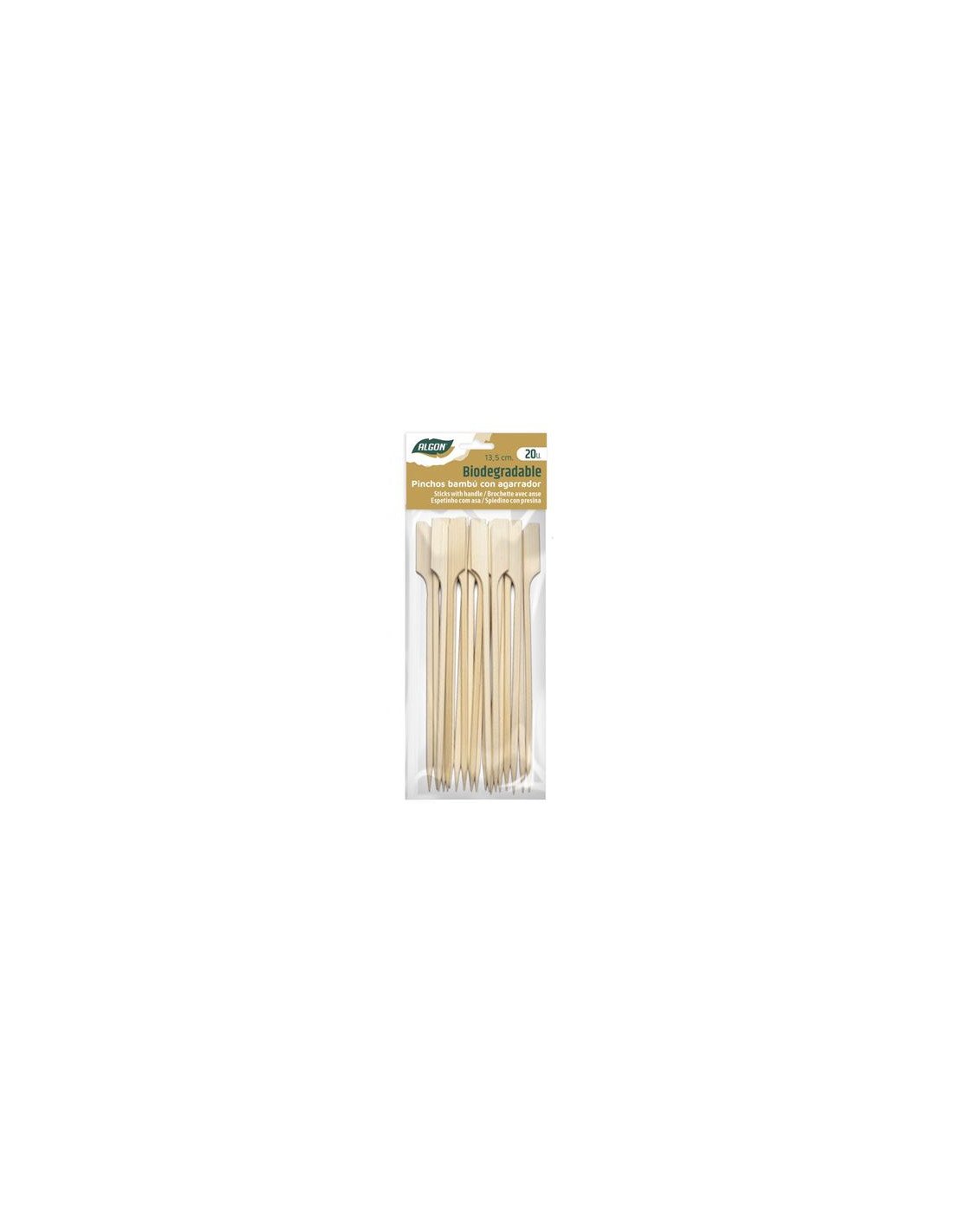 PACK 20 PINCHOS BAMBU CON AGARRADOR 13.5CM