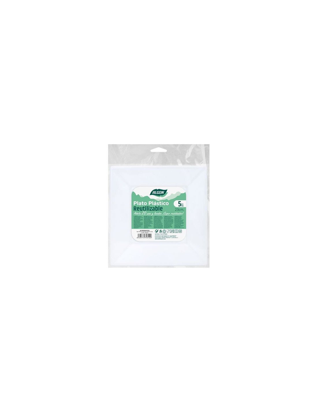 SET 5 PLATOS CUADRADOS REUTILIZABLE BLANCA ALGON