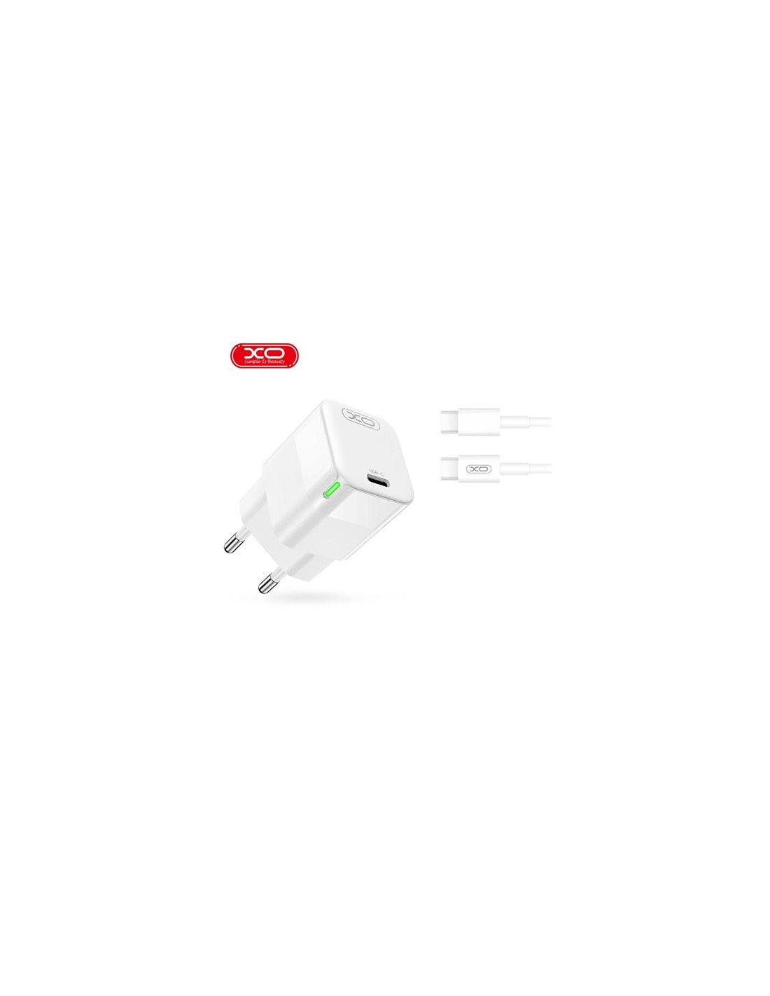 CARGADOR TIPO C 30W + CABLE TIPO C - TIPO C 1 METRO BLANCO XO