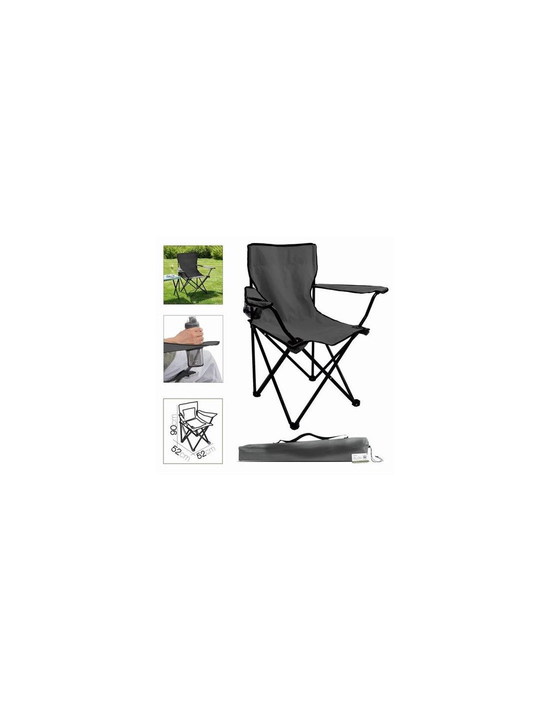 SILLA CAMPING PLEGABLE GRIS OSCURO 52X52X90CM