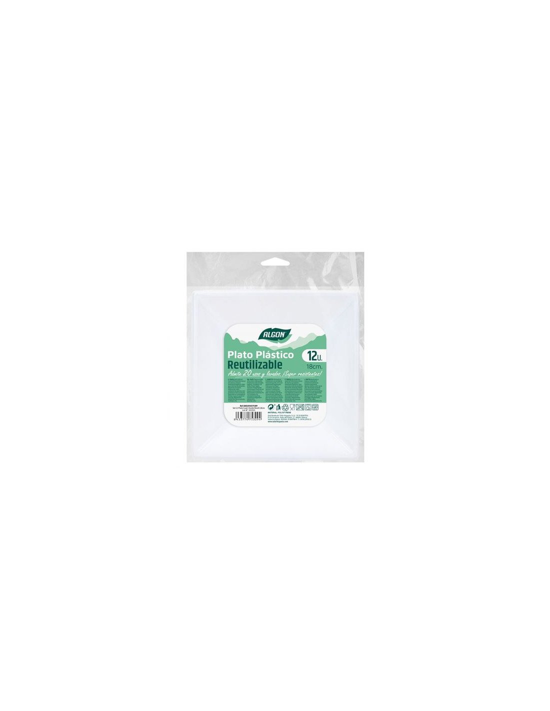 SET 12 PLATOS CUADRADOS 18CM REUTILIZABLE BLANCA ALGON