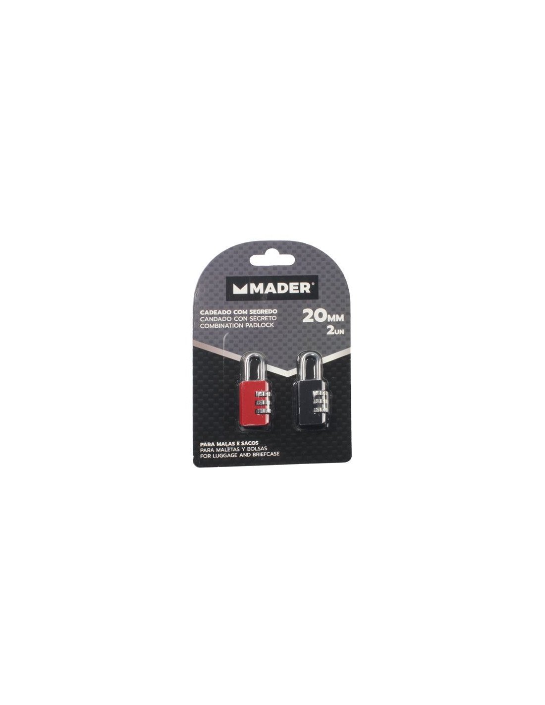 PACK 2 CANDADOS 20MM. CON COMBINACION MADER