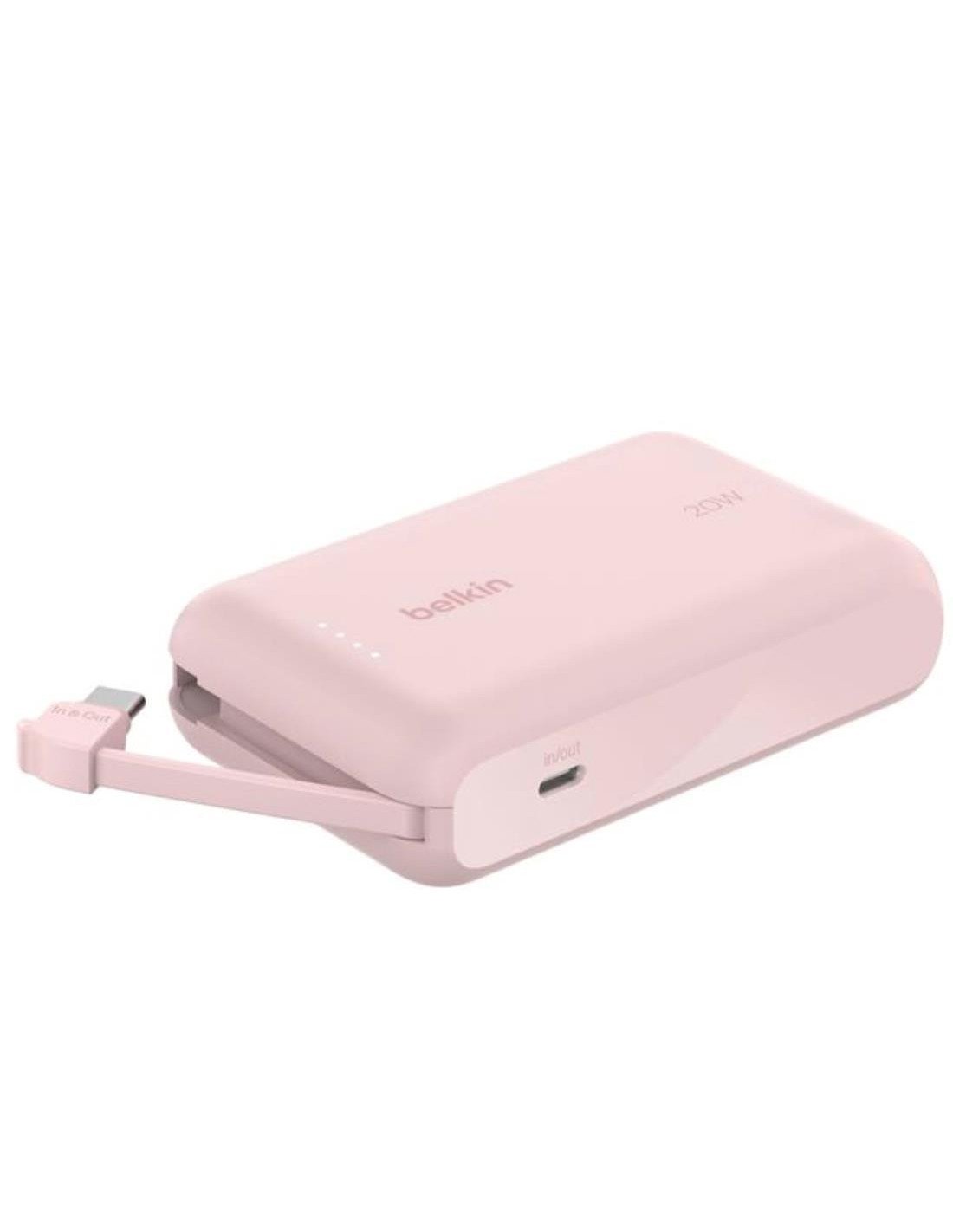 POWERBANK BELKIN 10.000MAH CON CABLE INTEGRADO TIPO C 20W 2 X USB-C ROSA