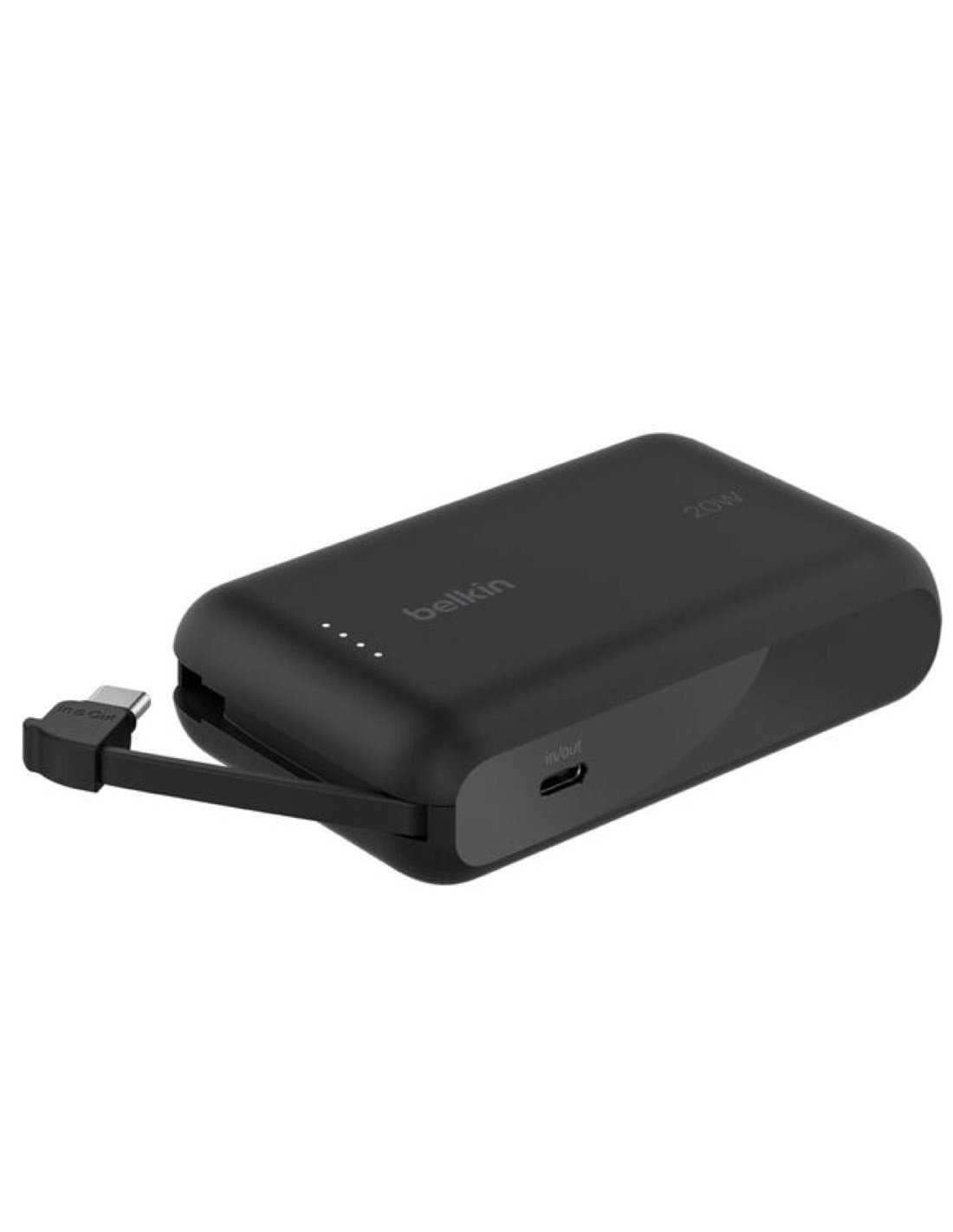 POWERBANK BELKIN 10.000MAH CON CABLE INTEGRADO TIPO C 20W 2 X USB-C NEGRO