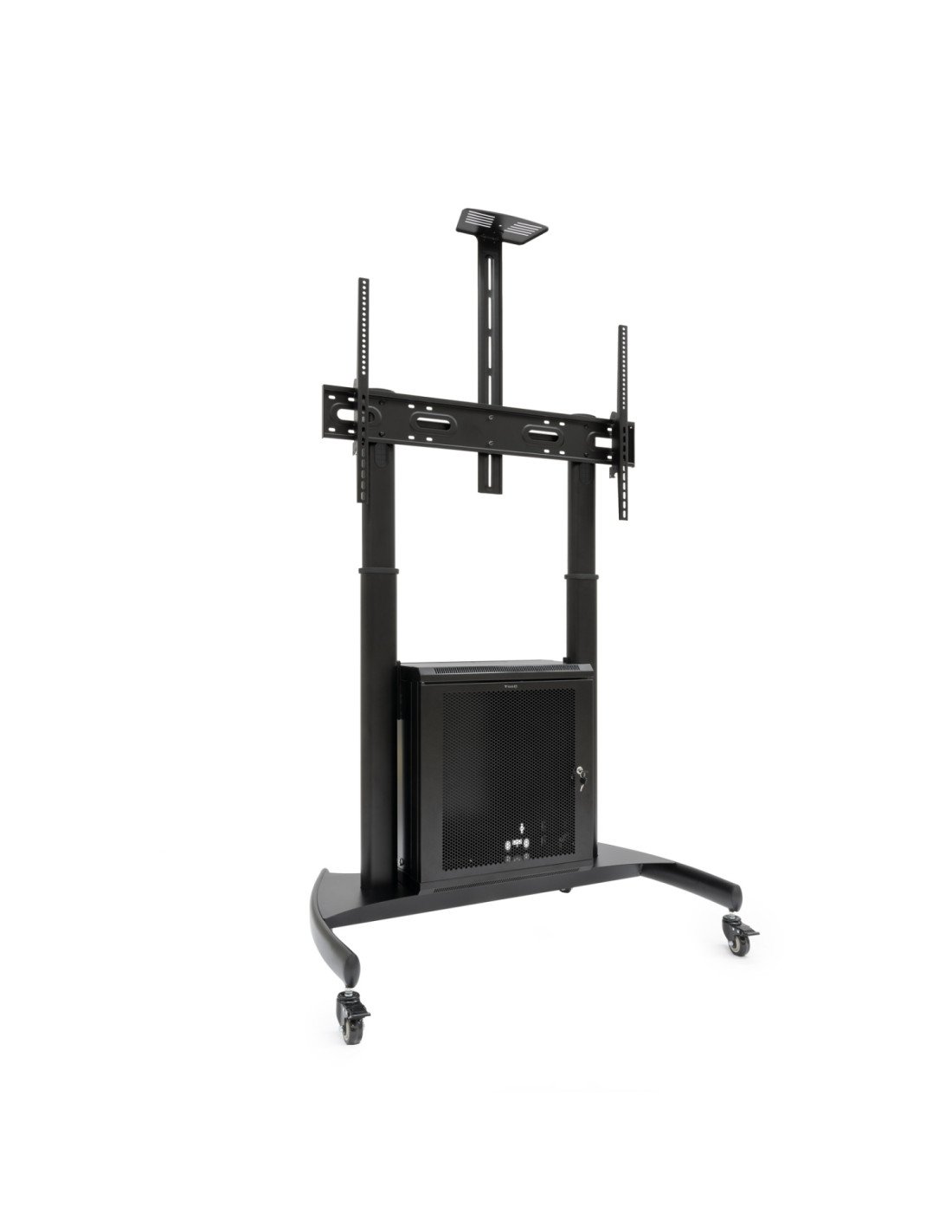 TooQ “NARNIA” Soporte de Suelo con Armario Multiusos + Accesorios Rack para Pantallas 60"- 100", Negro