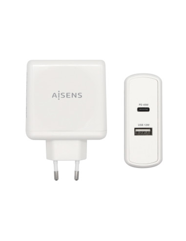AISENS Cargador 57 W, 1x USB-C PD3.0 45 W, 1x USB-A 5 V / 2.4 A 12 W,