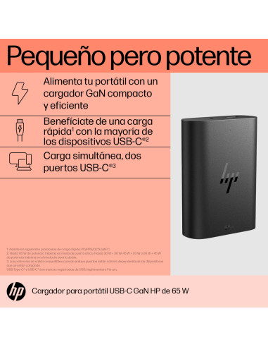 HP Cargador para portátil de con USB-C GaN de 65 W