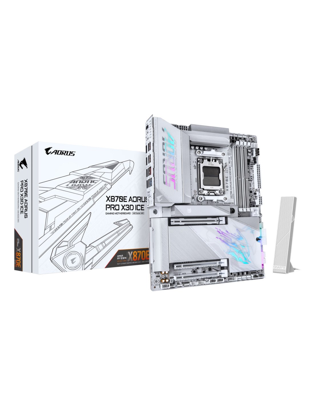 GIGABYTE X870E AORUS PRO X3D ICE Placa Base – Compatible con procesadores AMD Ryzen 9000, VRM digital de 18+2+2 fases, hasta 900