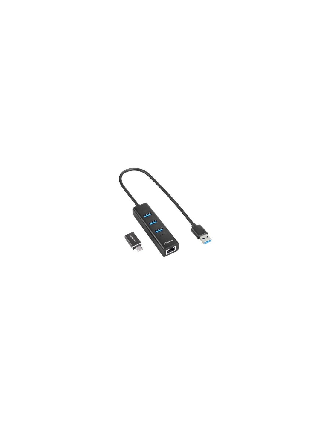 Sharkoon HUB 3X USB 3.2 +RJ45 ALU BLACK 3-PORT USB 3.2 GEN 1. USB 3.2 Gen 1 (3.1 Gen 1) Type-C 5000 Mbit/s Negro