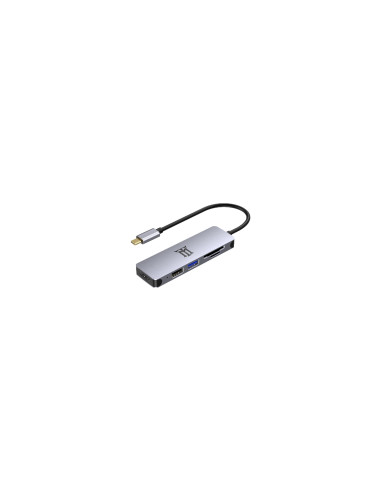 Maillon Technologique Premium MTHUB5 base para portátil y replicador de puertos USB 3.2 Gen 2 (3.1 Gen 2) Type-C Aluminio, Gris
