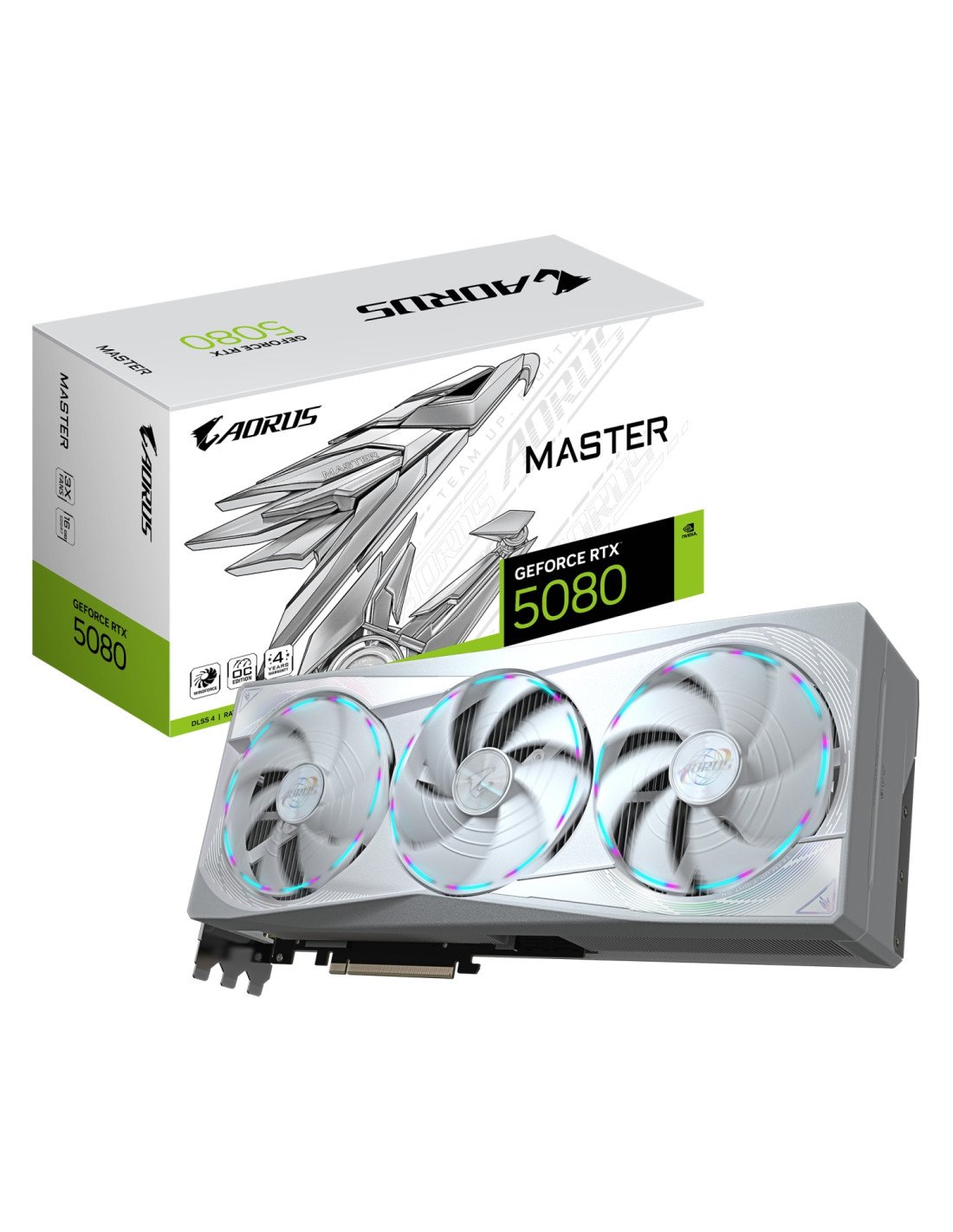 GIGABYTE AORUS GeForce RTX 5080 MASTER ICE 16G Tarjeta Gráfica - 16GB GDDR7, 256 bits, PCI-E 5.0, 2805MHz Core Clock, 3 x DP 2.1