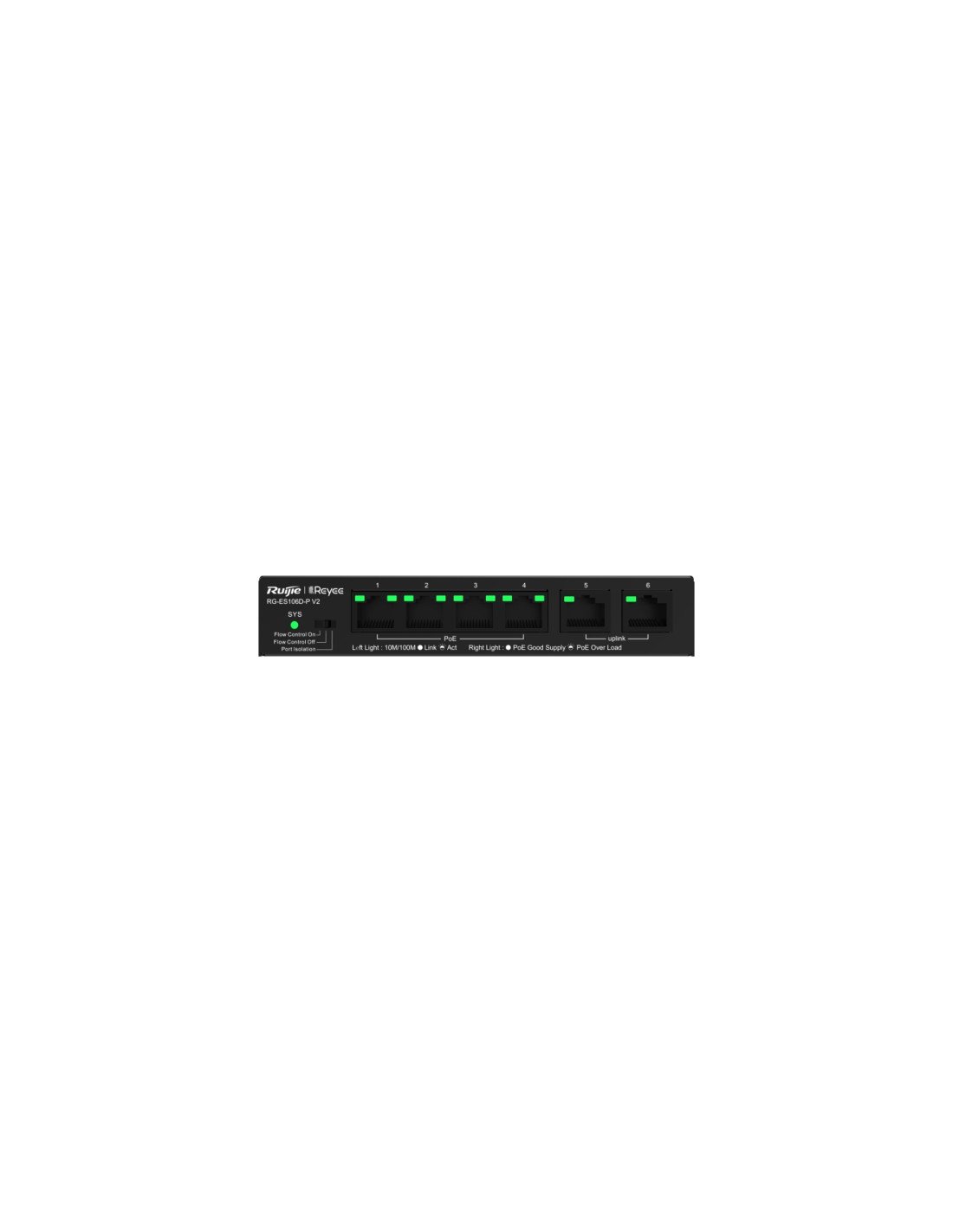 Ruijie Networks RG-ES106D-P V2 switch No administrado Fast Ethernet (10/100) Energía sobre Ethernet (PoE) Negro
