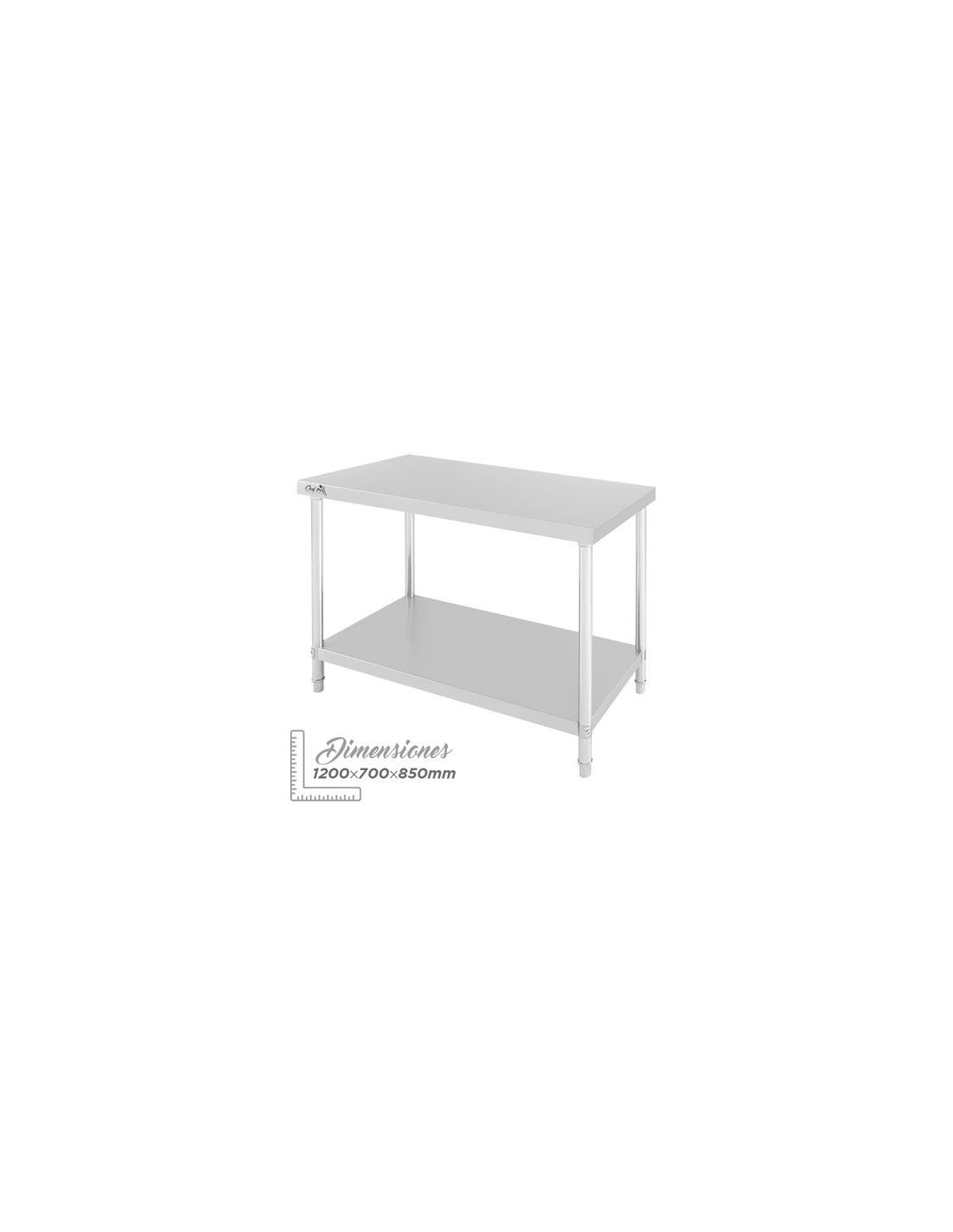 MESA DE TRABAJO ACERO INOXIDABLE 120X70X85CM CHEF PRO