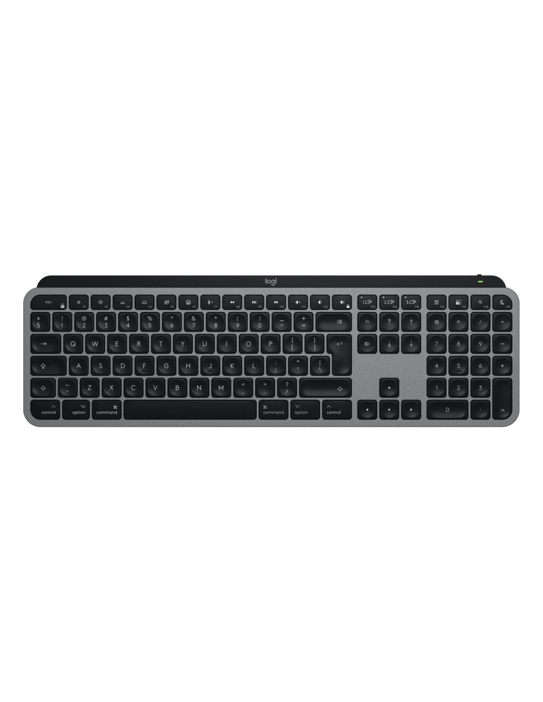 Logitech Master MX Keys S for Mac teclado Oficina RF Wireless + Bluetooth QWERTY Internacional de EE.UU. Aluminio, Negro