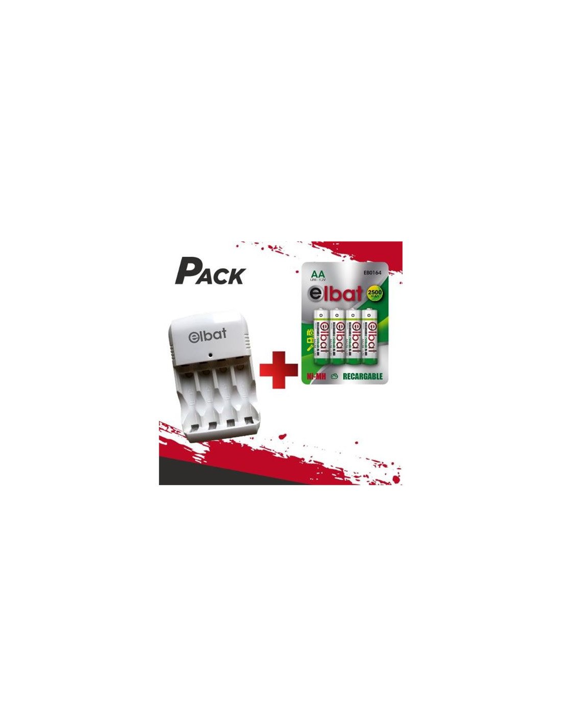 CARGADOR DE PILAS + 4 PILAS RECARGABLES AA ELBAT