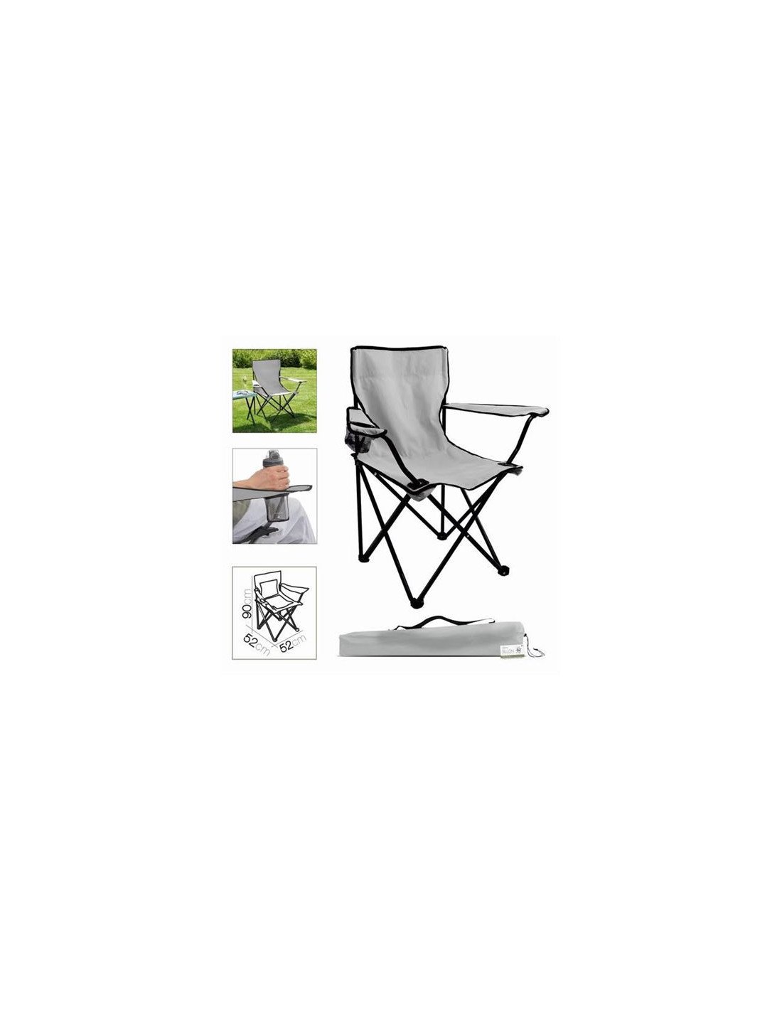 SILLA CAMPING PLEGABLE GRIS CLARO 52X52X90CM