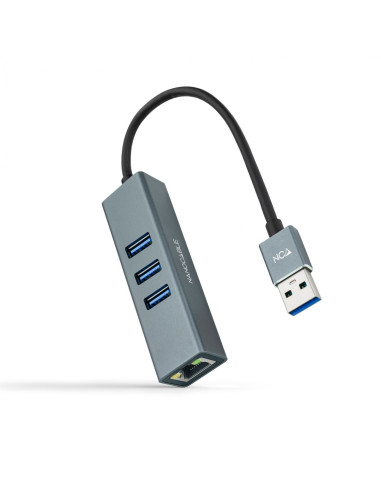 Nanocable Conversor USB 3.0 a Ethernet Gigabit + 3XUSB 3.0, Aluminio,