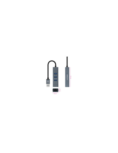 Nanocable Conversor USB 3.0 a Ethernet Gigabit + 3XUSB 3.0, Aluminio,