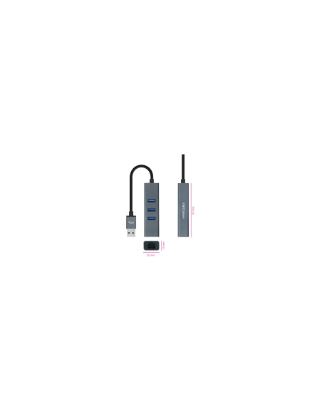 Nanocable Conversor USB 3.0 a Ethernet Gigabit + 3XUSB 3.0, Aluminio,