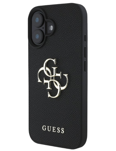 GUESS FUNDA GRAINED IPHONE 16 NEGRO CON LOGO