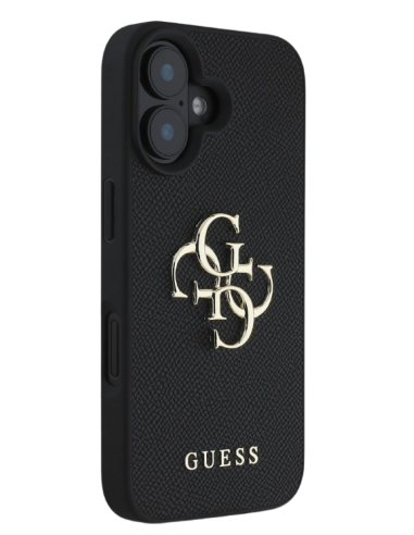 GUESS FUNDA GRAINED IPHONE 16 NEGRO CON LOGO