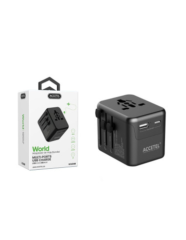 ADAPTADOR DE CORRIENTE PARA VIAJES USB-C X 1 USB-A X 1 (US-EUROPE-AUS-UK)