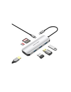 Vention Docking USB Tipo-C TOJHB/ 1xHDMI/ 3xUSB/ 1xUSB Tipo-C/ 1xLector tarjetas/ Gris