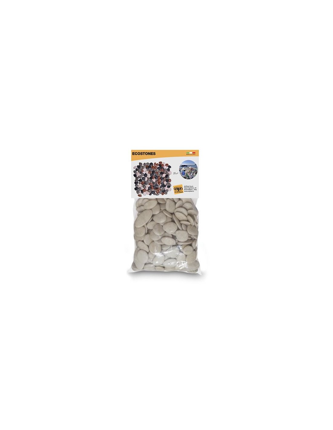 PIEDRAS DECORATIVAS JARDIN EN POLIPROPILENO REGENERADO 1KG BLANCO-GRIS CLAR