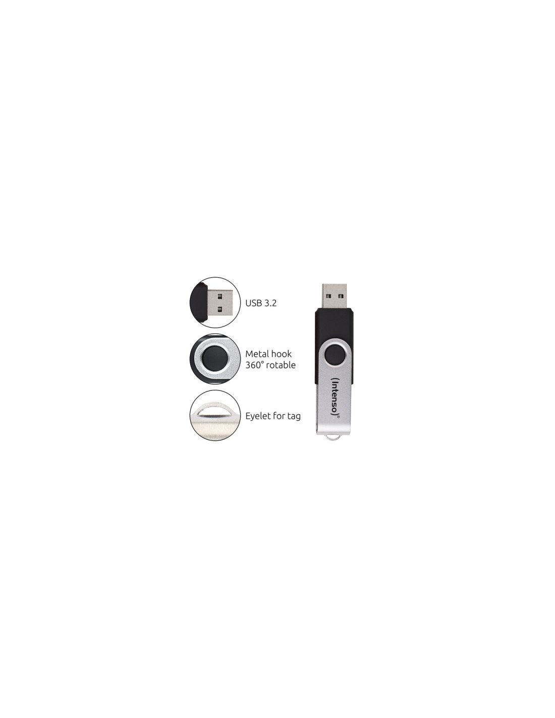 Intenso Memoria USB Office Line, 64 GB, USB-A, 3.2 Gen 1x1, negro-plata