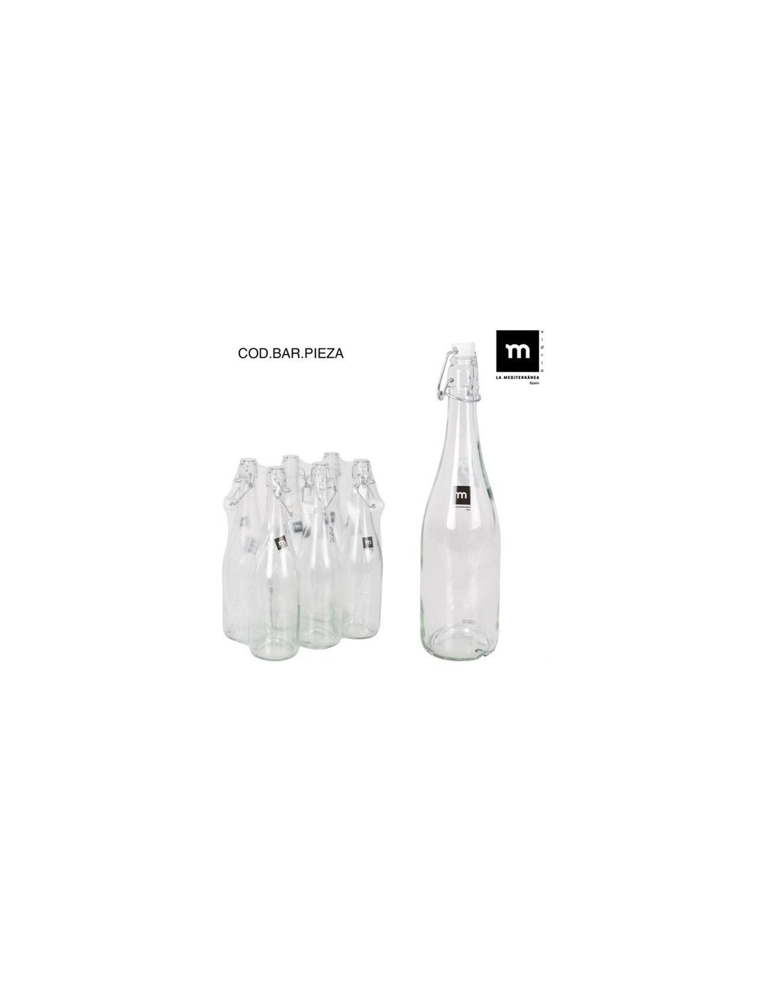 SET 6 BOTELLAS VIDRIO CON TAPON HERMETICO 75CL LA MEDITERRANEA