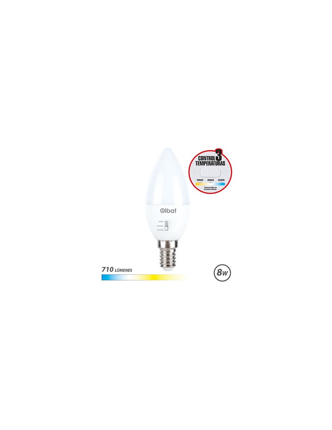 BOMBILLA LED C37 | 8W | 710LM | E14 | LUZ CALIDA/BLANCA/FRIA | ELBAT