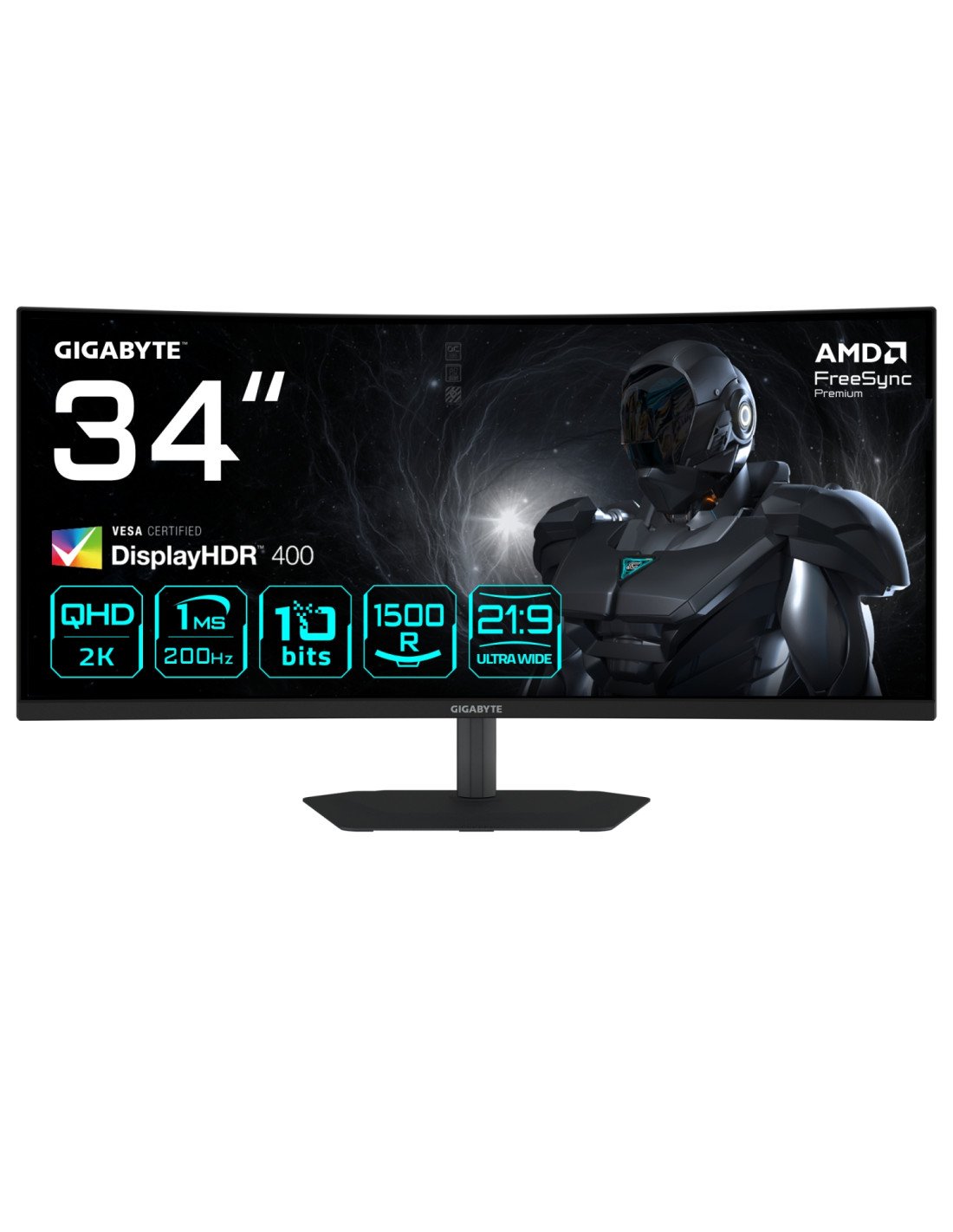GIGABYTE G34WQC2 Monitor Gaming Curvo 34” WQHD - 3440 x 1440, 1500R, 200Hz, 1ms, 450 cd/m², AMD FreeSync Premium, DisplayHDR 400