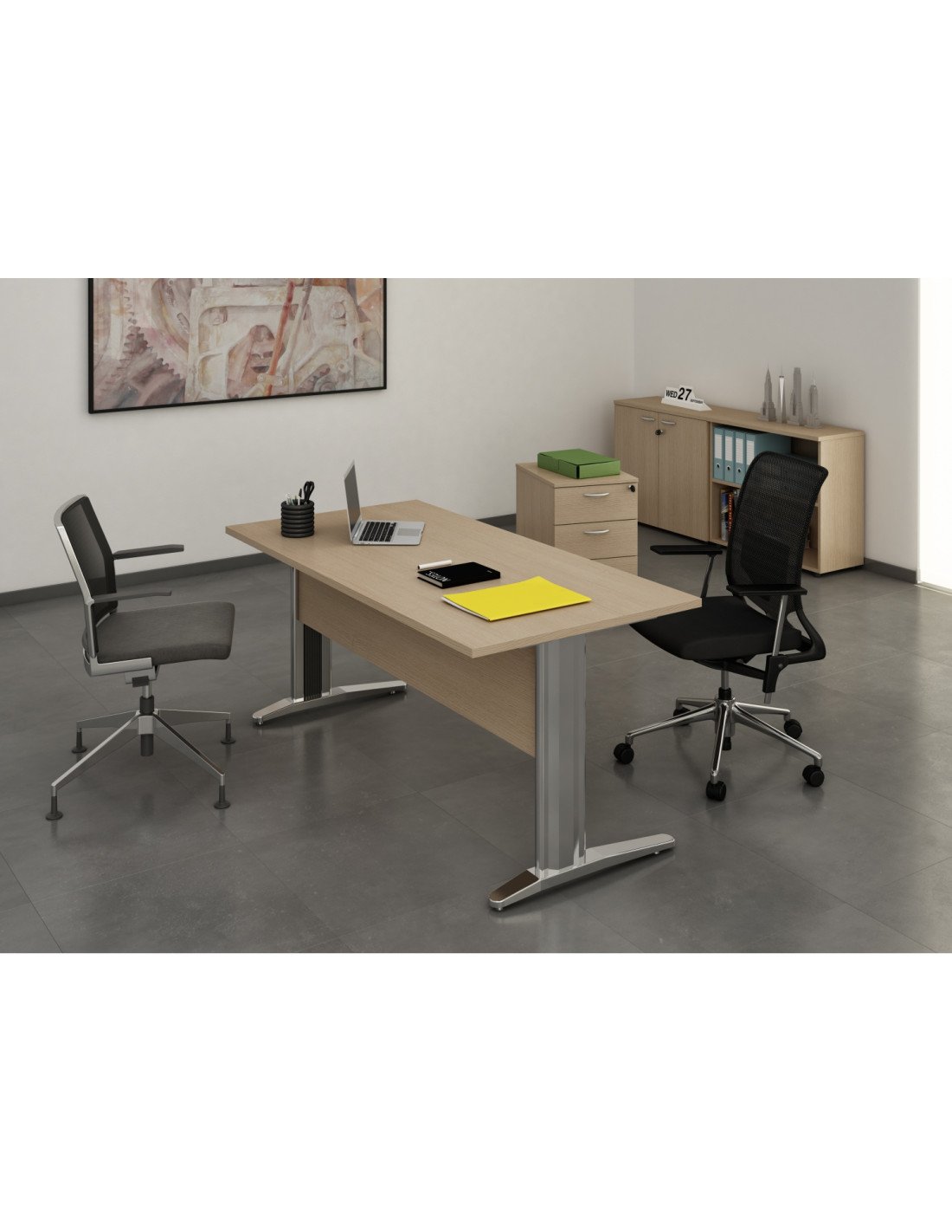 Mesa oficina Presto 160 roble pata metal T invertida