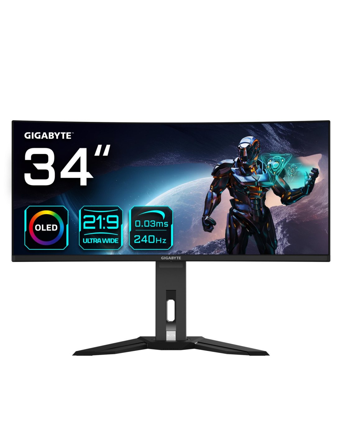 GIGABYTE Monitor de juegos curvo OLED WQHD MO34WQC2 de 34" - 3440 x 1440, 240Hz, 0.03ms, KVM, 250 cd/m², FreeSync Premium Pro, D