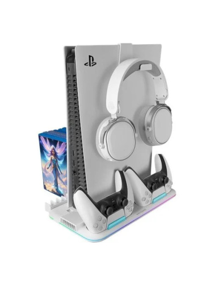 SOPORTE PARA PS5 CON DOBLE CARGADOR DE MANDOS, REFRIGERACIÓN, ALMACENAMIENTO DE JUEGOS, SOPORTE PARA AURICULARES MARS GAMING