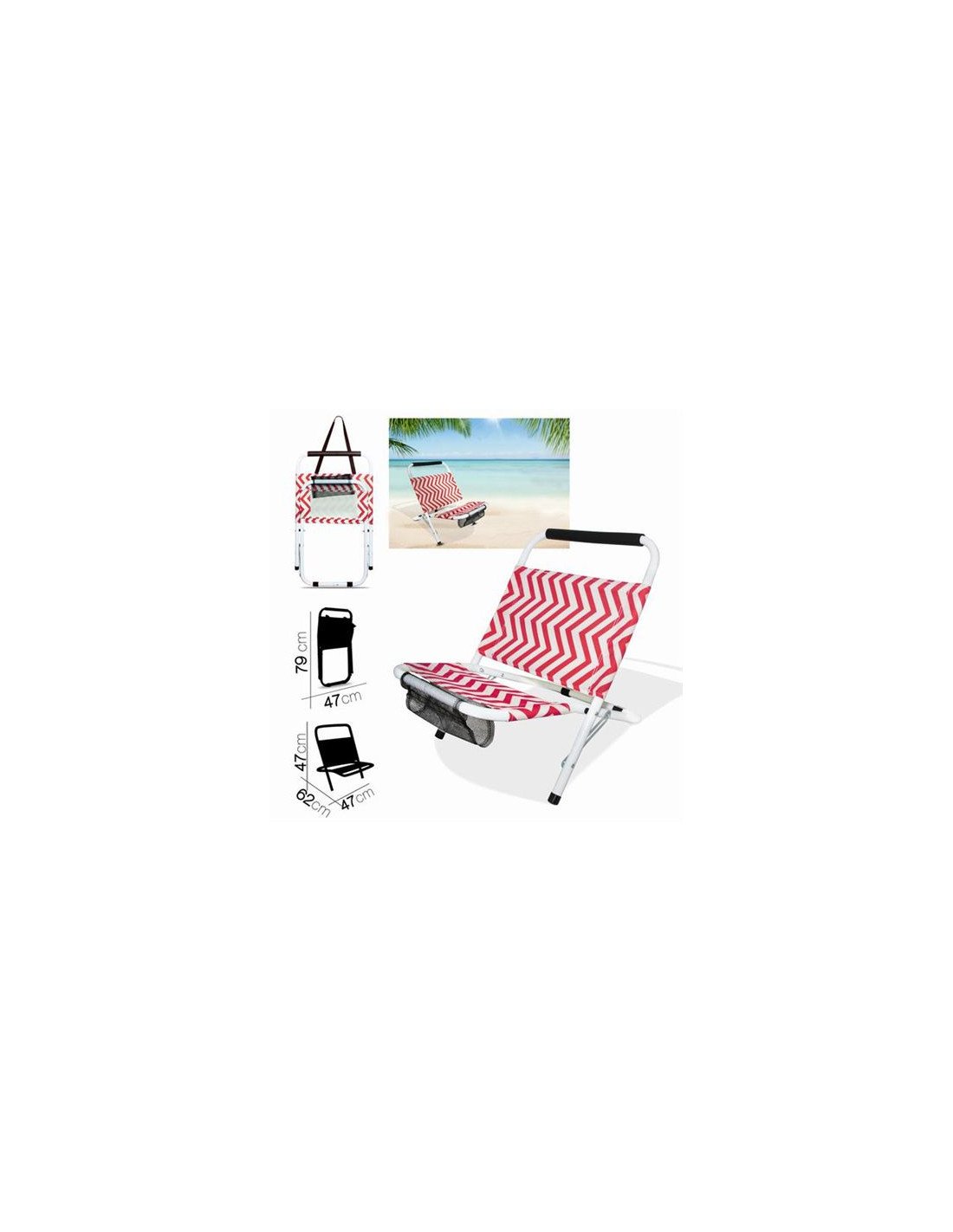 SILLA DE PLAYA ZIGZAG GROSELLA 62X47XH47CM