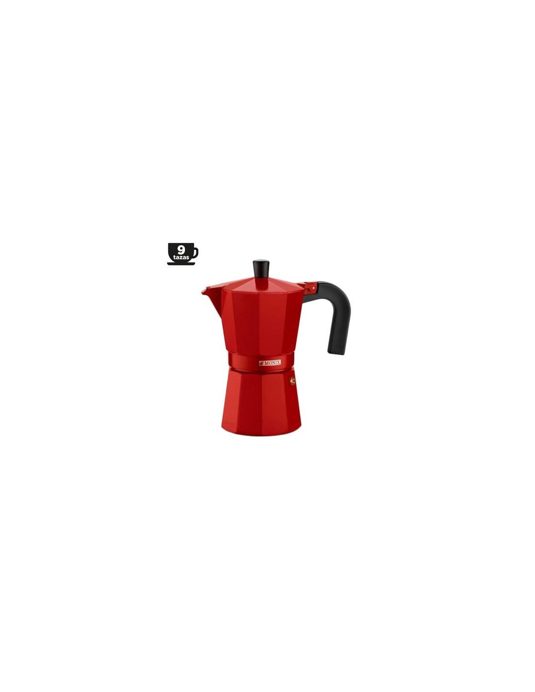 CAFETERA ITALIANA ALUMINIO 9 TAZAS VITRO ROJA MONIX